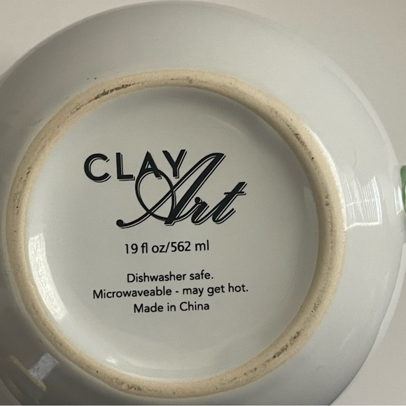 "Peace" Coffee Mug Teacup by Clay Art ~ White with Green Handle and Interior - Picture 4 of 4